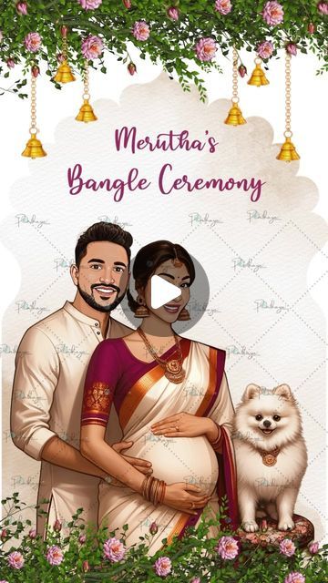 Bangles Ceremony Invitation, Bangle Ceremony Invitation Card, Valaikappu Invitation, Cream Saree, Bangle Ceremony, Baby Sticker, Ceremony Invitation, Baby Shower Invitations Design, Baby Shower Invitation Cards