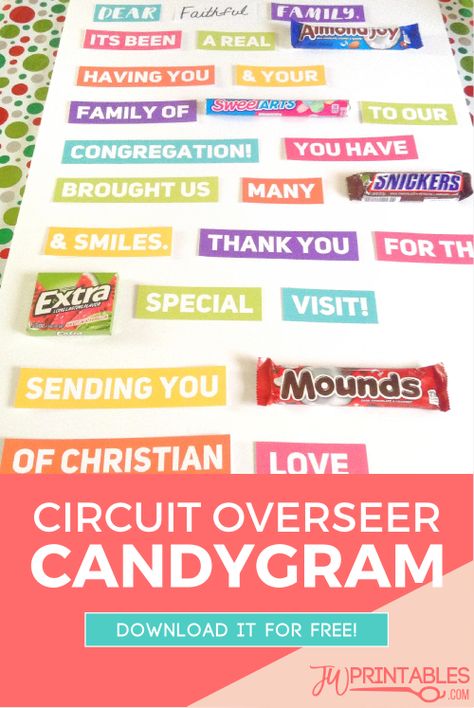 Circuit Overseer “Thank You” Candygram! | JW Printables Pioneer School Gifts Jw, Family Worship Night, Jw Printables, Pioneer School Gifts, Worship Night, Jw Family, Jw Pioneer Gifts, Pioneer School, Answer To Life