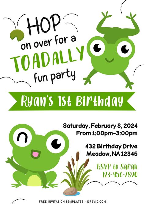 Cute Frog Birthday, Princess And Frog, Frog Birthday Party, Frog Party, Frog Birthday, Free Printable Birthday Invitations, Free Printable Invitations, Leap Year, Free Invitation Templates