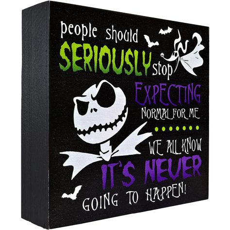 PRICES MAY VARY. Unique Design: This wooden box sign is creatively designed by our designers with Jack Skellington, dog ghost, bat patterns printed on it. The vivid pattern and interesting words make this decorative box sign more unique, bringing good visual enjoyment and at the same time creating a funny atmosphere in Halloween Premium Material: Wood block plaque sign is made of high quality wood, sturdy and reliable, smooth surface without burrs, not easy to tear or break. And the wood signs h Halloween Jack Skellington, Dog Ghost, Spooky Signs, Ghost Bat, Quote Black, Bat Pattern, Shelf Table, Table Shelves, Sign Decor