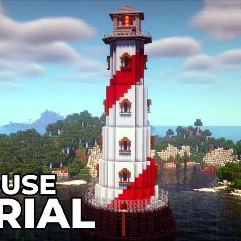 Inspiration from real life, a Lighthouse in Minecraft can be built easily with the correct technique and provide lights to ships at the night. You can also build this even high up to completely replace the beacon in Minecraft, or you can just build the beacon underground and let the beam illuminate the sky! Beacon Minecraft, Minecraft Lighthouse, Minecraft Light, Minecraft House Ideas, Beacon House, Minecraft Castle, Cool Minecraft Houses, Minecraft Inspo, Minecraft House