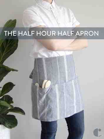 If you have 30 minutes to spare, you can sew a half apron! This project is great for beginners, doesn't need a pattern, and only uses straight stitches.    #Curbly-Original, #How-To, #apron, #sew, #sewing, #sewing machine, #linen, #stripes, #Kitchen, #gift, #easy, #DIY Half Apron Pattern, Half Apron Patterns, Apron Pattern Free, Linen Stripes, Apron Patterns, Utility Apron, Apron Tutorial, Diy Apron, Apron Sewing Pattern