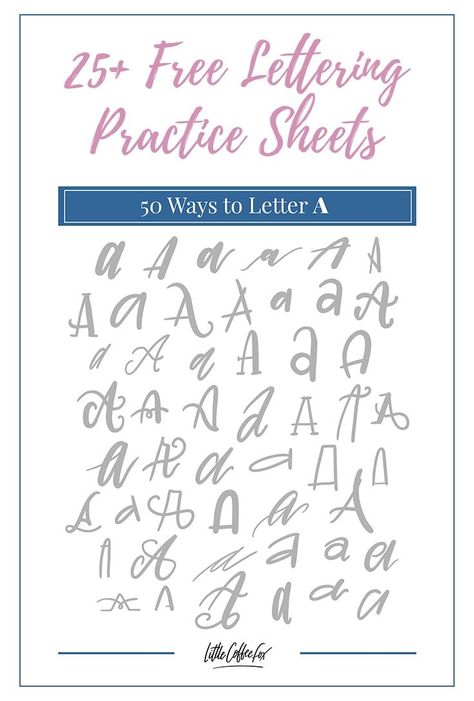 Ever find yourself in a lettering rut, where you're using the same style again and again? Not only does this get boring, but it hurts your progress. Spice up your style with these 26 FREE lettering practice sheets! Each lettering worksheet shows 50 unique styles for each letter of the alphabet. You'll grow your skills, tickle your lettering muscles, and find new favorite lettering styles! #handlettering #brushlettering #letteringworksheets #letteringpracticesheets #50waystoletter Free Lettering Worksheets, Lettering Practice Sheets, Lettering Worksheets, Fonts Ideas, Alphabet Designs, Font Branding, Hand Lettering Worksheet, Planning Routine, Handlettering Calligraphy