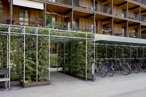 VOGT - Freilager, Albisrieden Bicycle Parking Design, Warehouse Facade, Outdoor Bike Storage, Bike Shelter, Parking Building, Concrete Buildings, Shelter Design, Concrete Building, Bike Shed