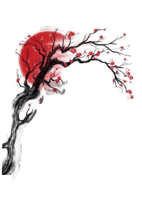 Japan Tree Tattoo, Chinese Landscape Tattoo, Japanese Cherry Blossom Tree Tattoo, Sakura Tree Tattoo, True North Tattoo, Chest Tattoo Japanese, Bonsai Tattoo, Cherry Tree Tattoos, Bar Painting