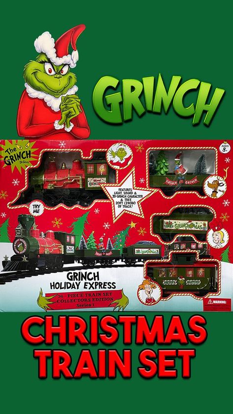 Fun Grinch Christmas Train Set we picked up at Hobby Lobby. See more fun Grinch things on out YouTube Channel #grinch #grinchchristmas #grinchmas #grinchtree #christmas #christmasdecor #christmasdecorations #christmastime #christmasdecorating #train #trainset #christmastrain #christmasspirit #christmasdecoration Grinch Toys, Grinch Characters, Christmas Train Set, Grinch Trees, Christmas Train, Train Set, Grinch Christmas, The Grinch, Toy Train