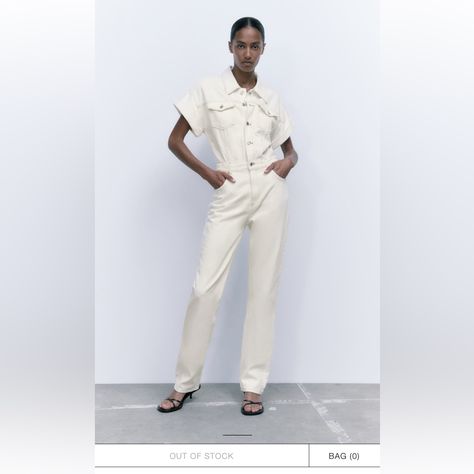 Zara, White, Denim Jumper, Tags Still On, Small White Denim Romper, Fitted Romper, Pleated Jumpsuit, Long Jumpsuit, Oyster White, Jeans Overall, Floral Print Jumpsuit, Denim Jumper, Zara Jumpsuit