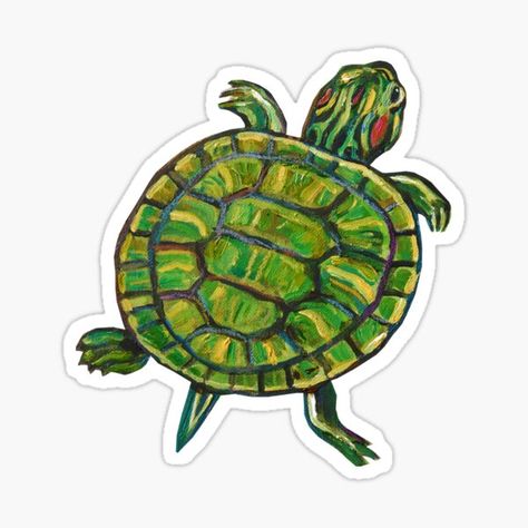 Slider Turtle, Turtle Sticker, Green Sticker, Tumblr Stickers, Kindle Case, Art Case, Memory Scrapbook, Journal Stickers, Sticker Book