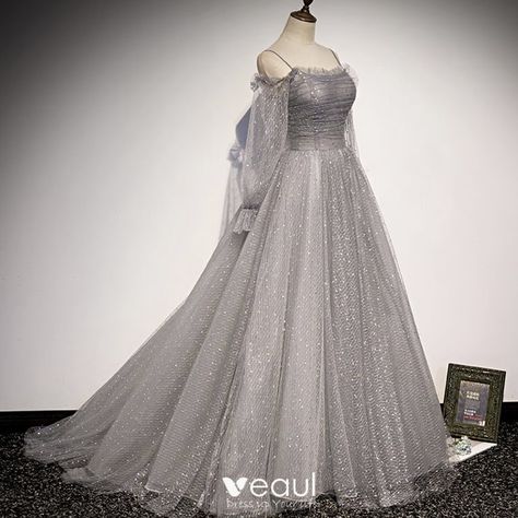 Silver Princess Dress, Grey Ball Gown, Silver Ballgown, Silver Ball Gown, Gray Gown, Full Sleeve Gowns, Gray Formal Dress, Grey Gown, Grey Prom Dress