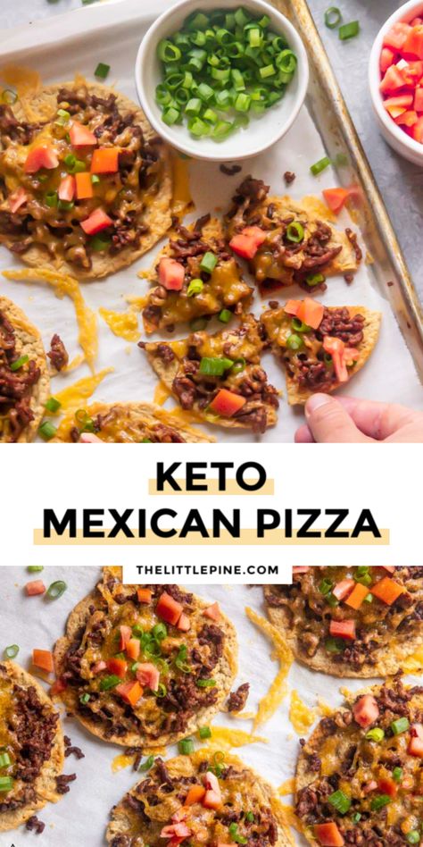 *NEW* Why have regular old tacos when you can use most of the same ingredients into a low carb Mexican pizza? Making your own low carb tortillas is way simpler than you think! #lowcarbmexicanpizza #ketomexicanpizza Pizza On Wraps Low Carb, Low Carb Taco Pizza, Low Carb Mexican Lasagna With Tortillas, Keto Recipes With Low Carb Tortillas, Low Carb Mexican Pizza, Keto Mexican Pizza Low Carb Tortillas, Keto Taco Pizza, Low Carb Tortilla Recipe Meals, Low Calorie Mexican Recipes