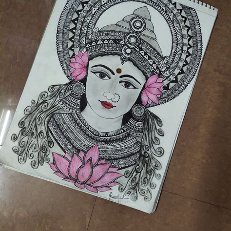 This is a doodle art of god Lakshmi God Lakshmi, Doodle Faces, Art Of God, Pen Work, Sketches Doodles, Easy Doodle, Dancers Art, Art Sketches Doodles, Indian Mandala