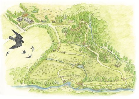 Birds eye view map :: Behance Wildlife Illustration, Birds Eye View Map, Illustrated Map, Nature Trail, Pen Tool, Watercolor Pencils, Birds Eye View, Birds Eye, View Map