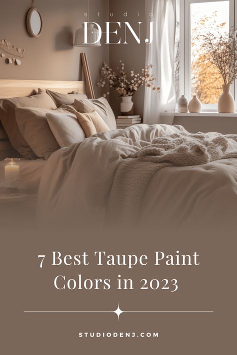 Explore the captivating world of taupe – a perfect blend of beige and grey tones made for transforming any space into a mesmerizing oasis. Taupe Bedroom Paint, Taupe Room Ideas, Creamy Taupe Paint Colors, Taupe Color Bedroom, Grey Taupe Living Room, Tan Taupe Paint Colors, Best Taupe Colors, Truly Taupe Sherwin Williams, Light Cream Taupe Paint