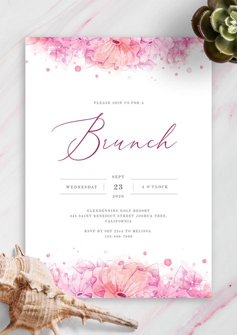 Brunch Invite Template, Bridal Invitations Templates, Bridal Shower Ideas Invitations, Brunch Party Invitations, Brunch Invitations Template, Birthday Brunch Invitations, Pink Invitation, Bridal Shower Brunch Invitations, Bridal Brunch Invitations