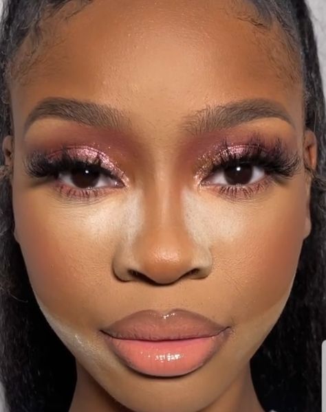 Pink Eye Looks Black Women, Subtle Pink Makeup Looks Black Women, Simple Pink Eyeshadow Looks Black Women, Subtle Glam Makeup Black Women, Mauve Makeup Look On Black Women, Pink Eyeshadow Soft Glam, Simple Pink Makeup Looks Black Women, Pink Hoco Makeup Looks, Soft Glam Makeup Pink Eyes