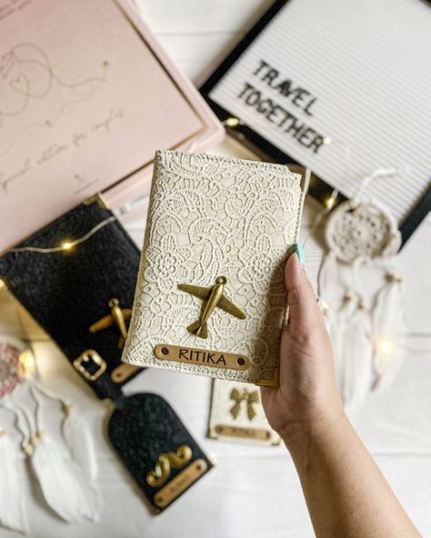 Are you in search of the perfect couple passport cover and luggage tag set? Look no further! Our Couple Passport Cover and Luggage Tag Set - Glided Grace Edition exudes style and sophistication. These are not just practical accessories; they're a statement of personalized elegance. Perfect for Gifting. DM to order today! #tpcgifts #giftset #travelset #giftideas #customgifts #personalizedgifts #passportcovers #luggagetags Couple Passport Cover, Couple Passport, Practical Accessories, The Perfect Couple, Travel Set, Perfect Couple, Passport Cover, Luggage Tag, Luggage Tags