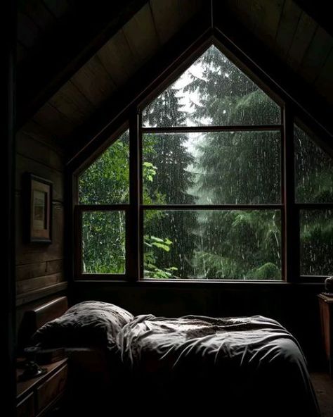 Cozy Cabin Aesthetic, Phoenix Usa, Romantic Nights, Cozy Rainy Day, Black Brick Wall, Cabin Aesthetic, Forest Cabin, Black Brick, Relaxing Bedroom