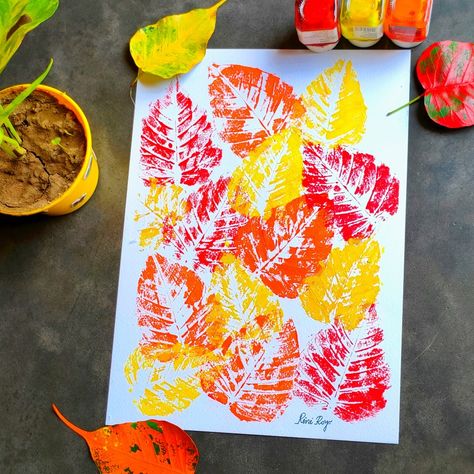 Leaf painting 🎨 Leaf Impression Art, Leaf Impression Painting, Diy Leaf, Diy Leaves, Shorts Diy, Leaf Painting, Diy Shorts, Art Easy, Painted Leaves