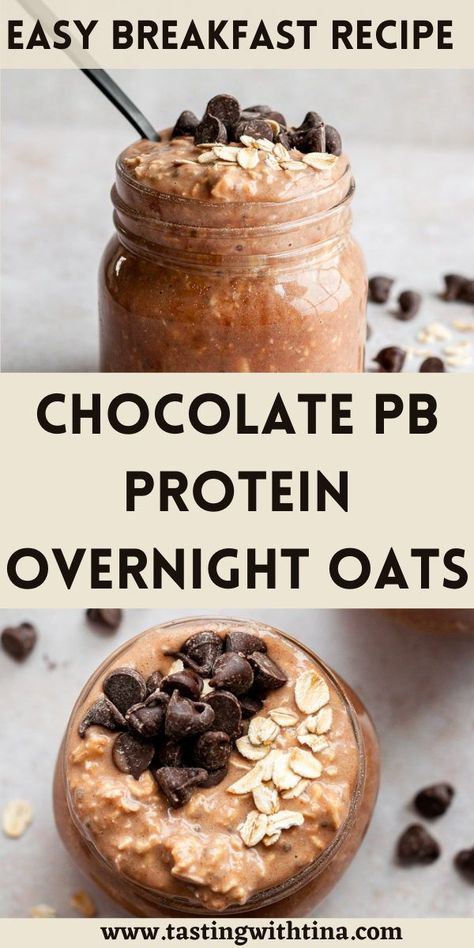 These chocolate peanut butter protein overnight oats will be your new favorite easy breakfast recipe! Oats Healthy Recipes, Protein Overnight Oats Healthy, Best Overnight Oats Recipe, Peanut Butter Overnight Oats, Chocolate Overnight Oats, Protein Overnight Oats, Easy Overnight Oats, Oat Recipes Healthy, Easy Breakfast Recipe