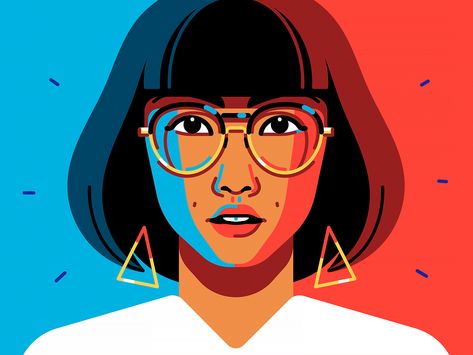 Asian Girl by Julian Burford Flat Portrait, Illustration Portraits, Graphic Communication, Vector Portrait Illustration, Character Styles, Podcast Cover, Illustration Flat, Posca Art, Retro Space