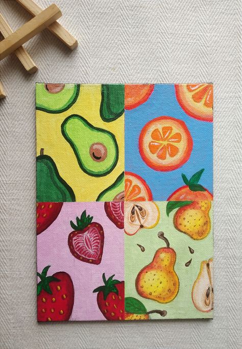 Fruit Painting, Painting Inspo, Food Drawing, Mini Canvas Art, Mini Canvas, Mini Paintings, Painting On Canvas, Diy Painting, Cute Drawings