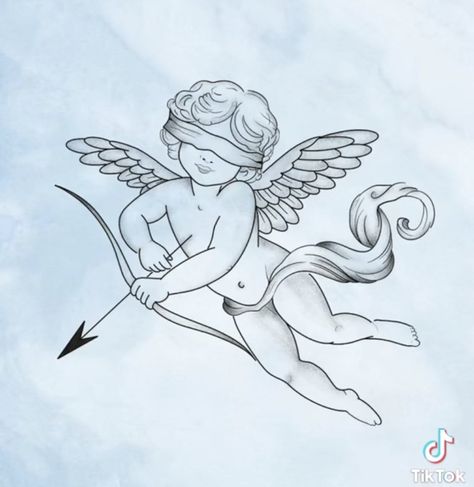 Cupid Drawing, Tattoo Art Drawings Sketches, Cherub Tattoo Designs, Pisces Tattoo Designs, Butterfly Tattoo Stencil, Cupid Tattoo, Cherub Tattoo, Basic Tattoos, Greek Mythology Tattoos