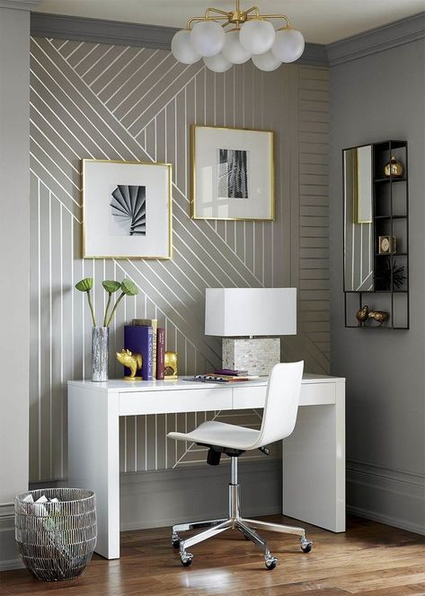 How To Paint The Perfect Striped Accent Wall Striped Accent Wall, Modern Flush Mount Lighting, Chairs Office, Office Wallpaper, Wallpaper Accent, Wallpaper Accent Wall, Wallpaper Modern, Wallpaper Living Room, Modern Wallpaper