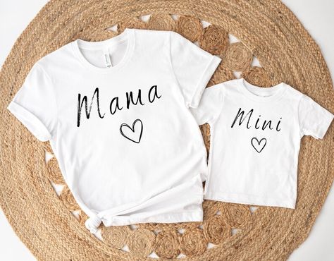 Mama And Mini Shirts, Mama And Mini Shirt, Matching Cotton T-shirt For Mother's Day, Pink Screen Print T-shirt For Mother's Day, Pink Cotton T-shirt For Mother's Day, Mommy And Me Outfits, Heart Shirt, Mini Heart, Mommy And Me