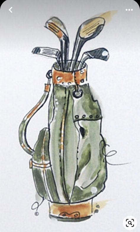 Golf Course Watercolor Paintings, Golf Course Watercolor, Golf Watercolor Painting, Watercolor Golf Art, Golf Painting Easy, Golfer Drawing, Golf Paintings, Golf Watercolor, Golf Drawing