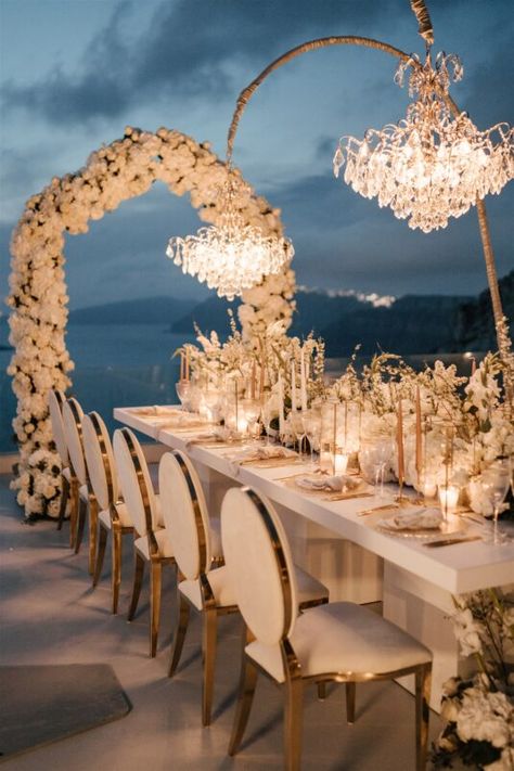 Grecian Wedding, Wedding Day Schedule, Oceanfront Wedding, Lights Wedding Decor, Dream Wedding Decorations, Oahu Wedding, Lake Como Wedding, Santorini Wedding, Wedding Venue Decorations