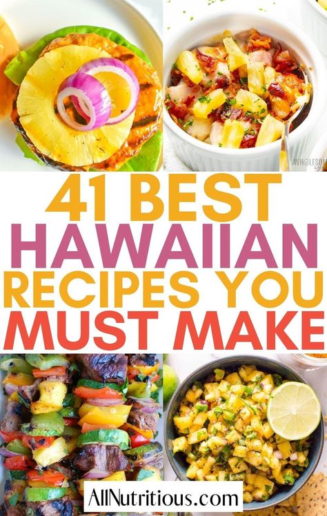 Healthy Hawaiian Recipes, Hawaiian Dinner Party Food, Tropical Dinner Ideas, Hawaiian Menu Ideas, Hawaii Salad Recipes, Hawaiian Rice Recipe, Hawaiian Dinner, Hawaiian Dinner Recipes, Hawaiian Potluck Dishes