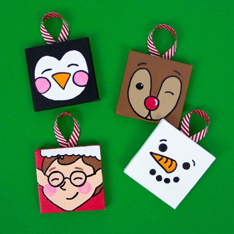 Mini Christmas Canvas Paintings, Omnipod Decorations, Kid Ornaments, Diy Christmas Canvas, Marlborough House, Mini Tela, Canvas Ornaments, Mini Canvases, Christmas Canvas Art