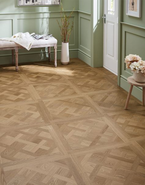 Discover the charm and resilience of Asenso Signature Versailles Tiles, the perfect flooring choice for those who desire both beauty and practicality. Asenso Signature Versailles offers the timeless look of a traditional French parquet. Waterproof, scratch-resistant, and incredibly easy to maintain, making it perfect choice for busy households. With two stunning designs to choose from you can effortlessly enhance any room in your home. To complete your purchase and ensure a hard-wearing fin Beautiful Flooring Ideas, Versaille Parquet Flooring, Lvt Parquet Flooring, Antico Flooring, French Parquet Flooring, Versailles Flooring, Parquet Flooring Living Room, Lulworth Blue, French Parquet