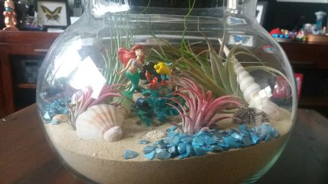 Ariel underwater terrarium Disney Terrarium, Underwater Terrarium, Fairy City, Marimo Terrarium, Closed Terrarium Plants, Water Terrarium, Diy Sandbox, Air Plant Garden, Deco Disney