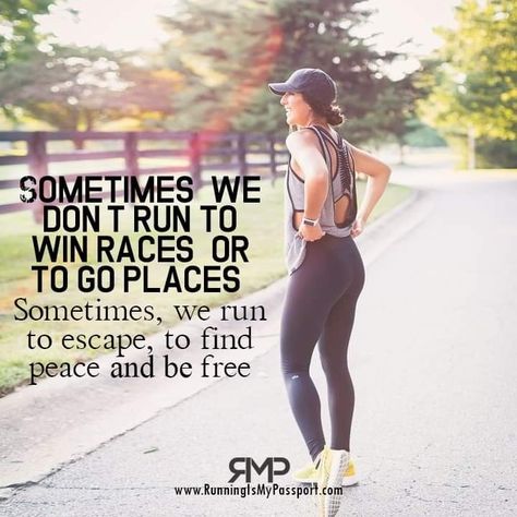 Sometimes we don't run to win races or to go places. Sometimes we run to escape, to find peace and be free. Senior Fitness Quotes, Frases Gym, Running Inspo, Motivation Sentences, Running Motivation Quotes, Running Girl, I Love To Run, Race Training, Running Humor