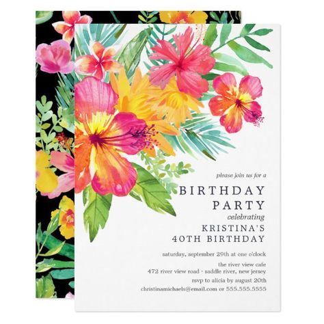 Watercolor Hibiscus Floral Tropical Birthday Party Invitation Tropical Birthday Invitations, Bridal Shower Invitation Wording, Tropical Bridal Shower Invitations, Tropical Birthday Party, Flowers Tropical, Tropical Baby Shower, Tropical Bridal Showers, Tropical Bridal, Fiesta Tropical