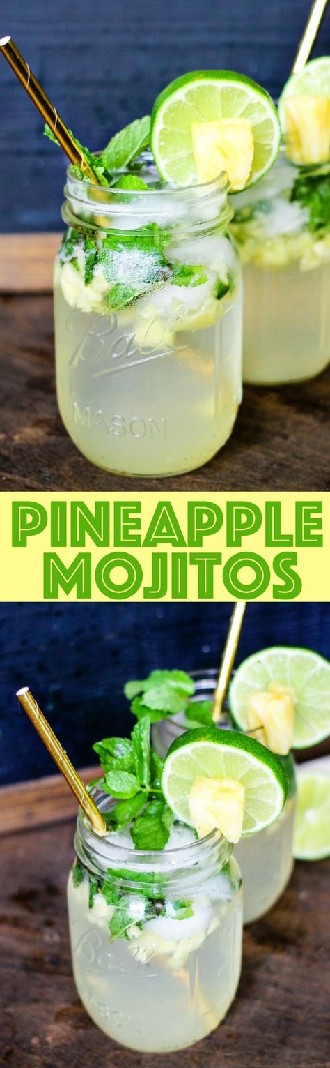 Pineapple Mojitos are full of fresh pineapple, mint, and lime! They are the bursting with flavor and make the best summer cocktail! Mojito Recipe Classic, Easy Party Drinks, Pineapple Mojito, Easy Alcoholic Drinks, Best Summer Cocktails, Pineapple Mint, Simple Syrup Recipes, Mojito Recipe, Fresh Pineapple