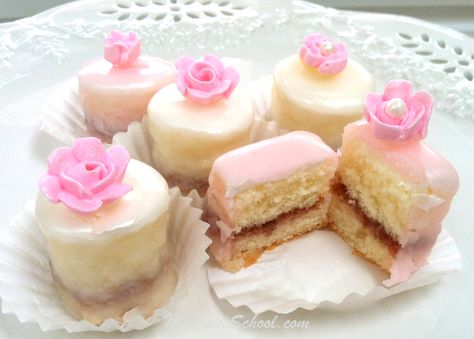 Great glaze for petit fours! Petit Four Glaze, Petit Four Glaze Recipe, Petit Fours Recipe Easy, Petit Four Icing, Petit Four Recipes, Tea Party Desserts, Tea Party Food, Glaze Recipe, Little Cakes