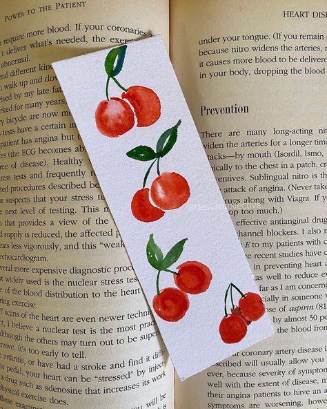 Dessin Collective 🌻 on Instagram: “Cherry theme aquarelle bookmark made of 100% cotton paper (440 GSM, acid free) #recycled . . . . . . . . . . . . . . . . . . . . . Tags…” Doodle Bookmark, Painted Bookmarks, Painting Sunflowers, Cute Bookmark, Unique Bookmark, Watercolor Bookmarks, Flower Bookmark, Diy Watercolor Painting, Cute Bookmarks