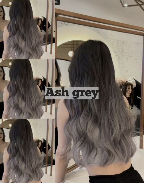 Black And White Balayage Hair, Soft Ash Black Hair, Black And Ash Grey Hair, Grey Tips Hair, Ash Dark Brown Hair Color, Korean Ombre Hair, Silver Tips Hair, Grey Underneath Hair, Ash Hair Color Grey