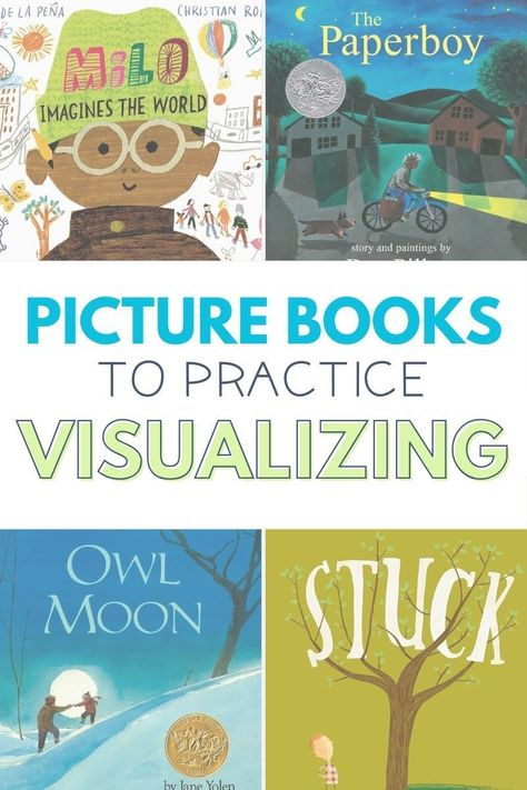 Just about any fiction text or poem you select can be used to teach visualizing in reading. But which books have the best descriptive language and are the most effective for practicing this reading comprehension strategy? Check out these 10 picture books for visualizing that will spark elementary students' creativity as they make their own mental images! Plus be sure to download the FREE printable list of mentor texts for your reading instruction! Library Lessons Elementary, Sensory Words, Teaching Comprehension, Text To Text Connections, Fiction Text, Literacy Coaching, 2nd Grade Ela, Reading Comprehension Strategies, Guided Reading Groups