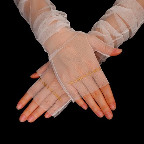 Printed Transparent Bridal Gloves - Sheer Fingerless - Fingerless tulle gloves, handless tulle gloves, to have and to hold promise Transparent Gloves, Net Gloves, Tulle Gloves, Diy Tulle, To Have And To Hold, Formal Gloves, Gloves Fashion, Bridal Hat, Printed Fashion