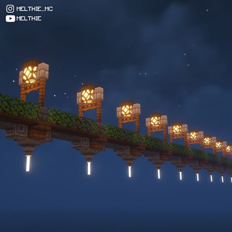 Sky Bridge Minecraft, Minecraft Minecart Track, Ravine Bridge Minecraft, Railroad Minecraft Ideas, Minecraft Railway Bridge, Minecraft Rail Station, Minecraft Railroad Ideas, Minecraft Lightning Rod, Minecraft Bridge Ideas Long Distance