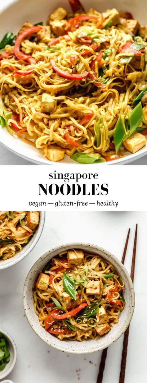 Vegan Singapore Noodles Tofu And Veggies, Singapore Noodles, Stir Fry Dishes, Vegan Asian, Curry Spices, Rotisserie Chicken Recipes, Tofu Recipes, Vegan Recipes Healthy, Vegan Dishes