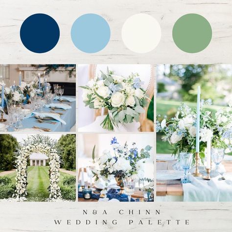 Blue And White Wedding Palette, Dusty Blue Wedding Palette Color Schemes, Wedding Color Palette Blue Green, Blue And White Wedding Color Palette, Dusty Blue And Green Wedding Theme, Green Blue White Wedding, Greek Wedding Color Palette, Light Blue Color Palette Colour Schemes, Blue And Green Wedding Palette