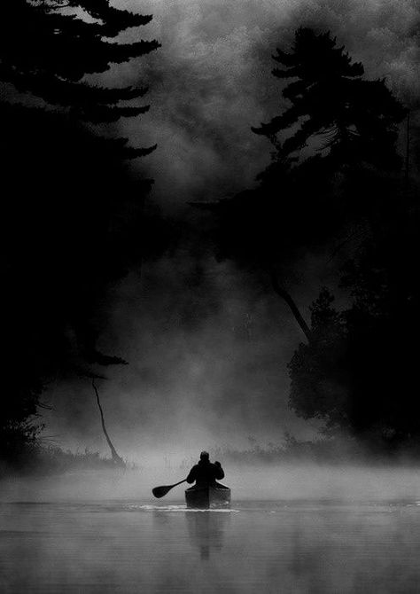 ☾ Midnight Dreams ☽  dreamy & dramatic black and white photography - night row The Mist, Mist, Trees, Black And White, Water, White, Black