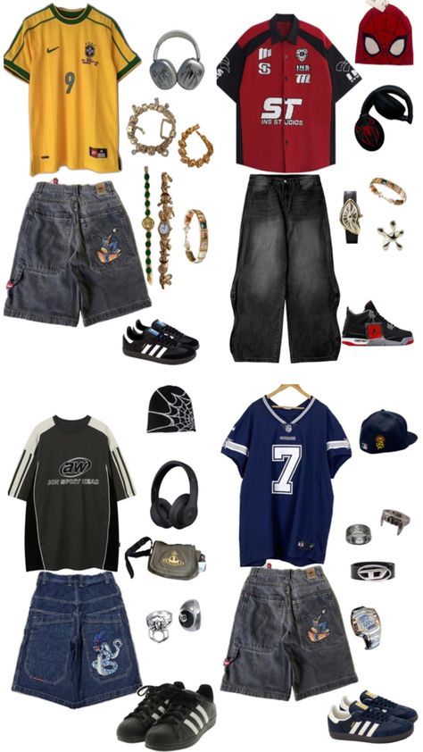 Man Y2k Outfit, Y2k Boy Outfits, Y2k Mens Outfits, Mens Y2k Fashion, 2000s Boys Fashion, Streetwear Fashion Baggy, Y2k Outfits Men, Fit Accessories, Street Style Outfits Casual