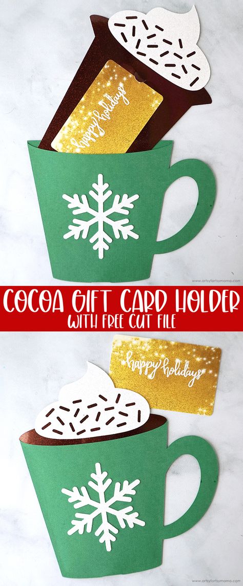 Cocoa Gift Card Holder + Free Cut File #papercrafts #cricut #cricutcrafts #giftidea #cricutmade #giftcardholder #christmas #christmascrafts #freecutfile #freesvg Cricut Gift Card Holder Svg Free Christmas, Gift Card Holder Cricut Free, Christmas Gift Card Holders Diy Cricut, Paper Gift Card Holders, Cricut Card Svg Free, How To Gift A Gift Card Christmas, Gift Card Holder Diy Cricut, Christmas Gift Card Holder Svg, Cricut Christmas Wrapping Ideas