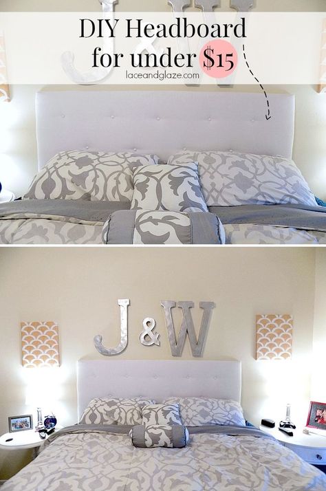 DIY Headboard for under $15! Super easy to make and saves you A LOT of money! Want to know the secret of this DIY? It uses cardboard! #diyheadboard #tuftedheadboard #cheapheadboard Ideas With Cardboard, Cheap Headboard, Cheap Diy Headboard, Diy Headboard Ideas, Beds Diy, Headboard Ideas, Diy Headboards, Diy Headboard, Tufted Headboard