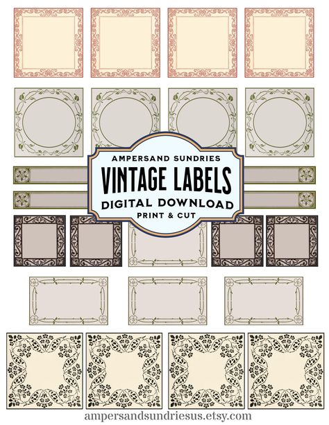 DIGITAL PRINTABLE Blank Labels / Tags | Vintage Apothecary Junk Journal Bookplate Bullet Journal Ephemera Gift Tags Customize in Canva Vintage Apothecary, Blank Labels, Journal Ephemera, Bullet Journaling, Book Plates, Labels & Tags, Digital Printables, Apothecary, Vintage Tags